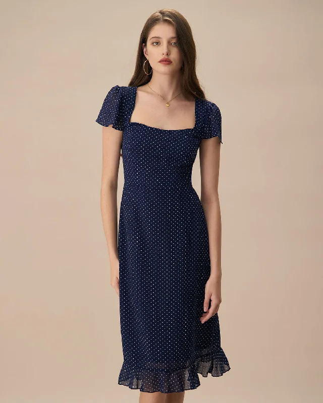 Midi dresses with metallic threads for a glamorous evening eventThe Navy Polka Dot Cutout Midi Dress