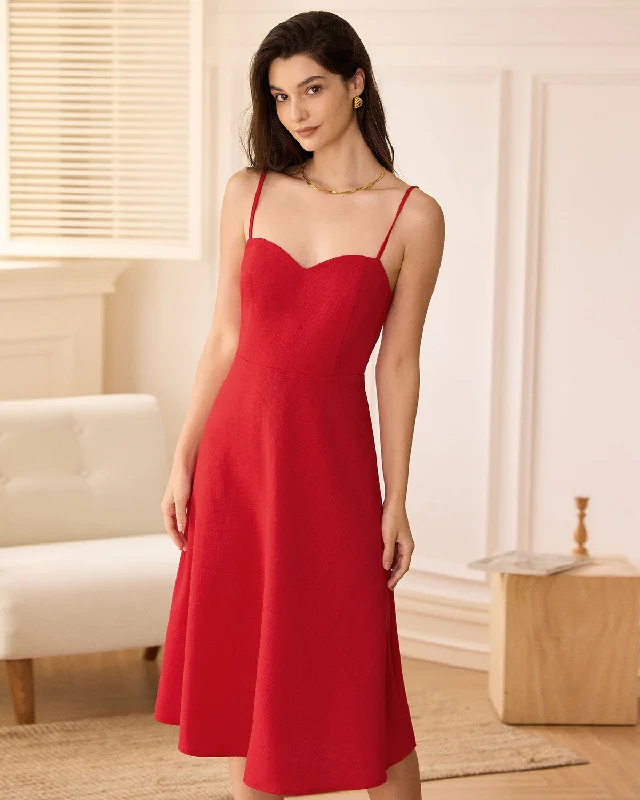 Wrap - style midi dresses in silk for a sophisticated office lookThe Red Sweetheart Neck Slip Midi Dress Wrap - style midi dresses in silk for a sophisticated office lookThe Red Sweetheart Neck Slip Midi Dress
