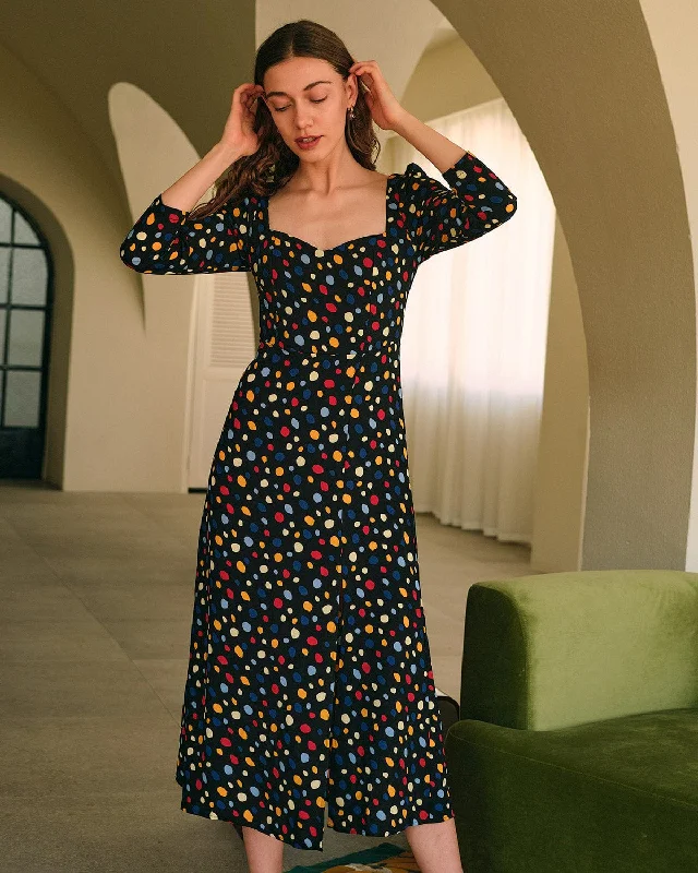 Midi dresses with wrap - around skirts for a customizable fitThe Sweetheart Neck Polka Dot Maxi Dress Midi dresses with wrap - around skirts for a customizable fitThe Sweetheart Neck Polka Dot Maxi Dress