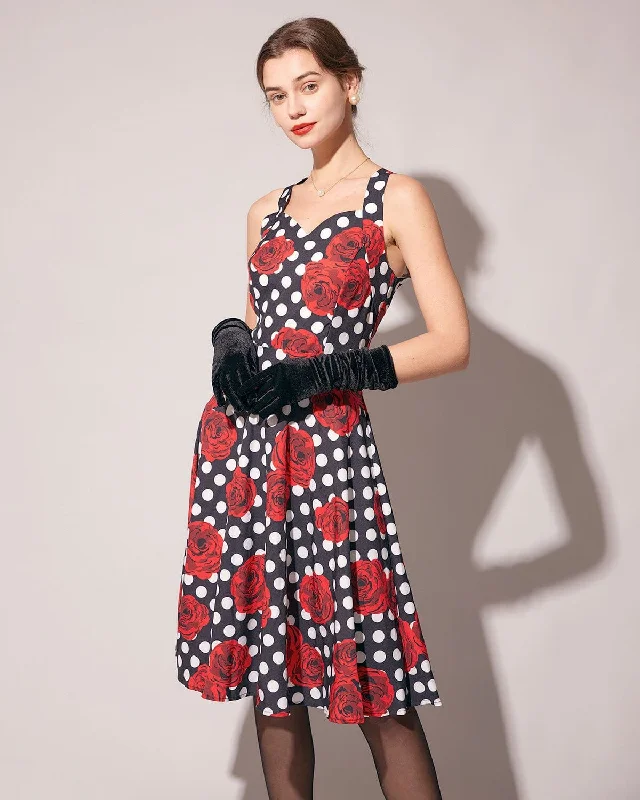 Midi dresses with button - down skirts for a unique and functional designThe Sweetheart Neck Polka Dot Rose Halter Midi Dress Midi dresses with button - down skirts for a unique and functional designThe Sweetheart Neck Polka Dot Rose Halter Midi Dress