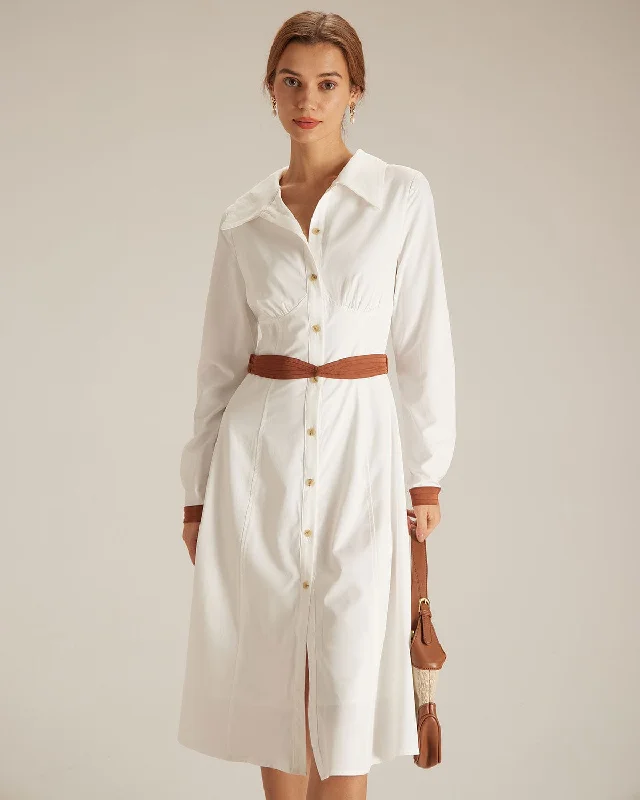 Midi dresses with ribbed textures for a unique and tactile appearanceThe White Colorblock Belted Shirt Midi Dress Midi dresses with ribbed textures for a unique and tactile appearanceThe White Colorblock Belted Shirt Midi Dress