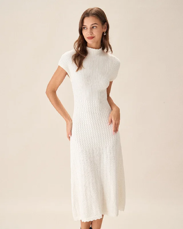 Midi dresses with cold - shoulder cutouts for a trendy styleWhite Mock Neck Bodycon Sweater Dress Midi dresses with cold - shoulder cutouts for a trendy styleWhite Mock Neck Bodycon Sweater Dress