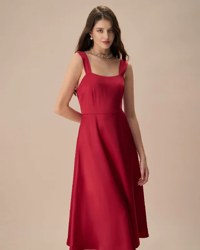 Midi dresses with button - down skirts for a unique and functional designWomen's Red Satin Slip Midi Dress Midi dresses with button - down skirts for a unique and functional designWomen's Red Satin Slip Midi Dress