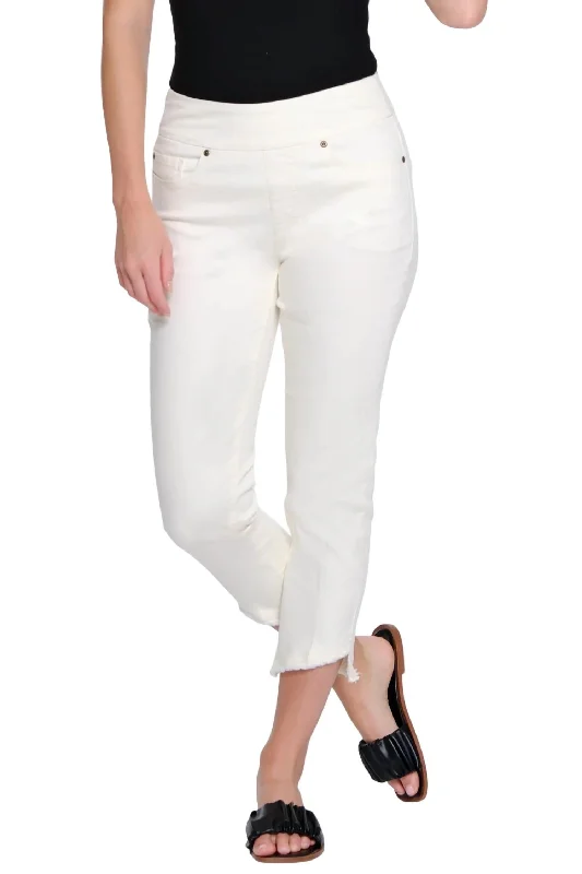 Women's pants for garden parties Colored women jeans in vibrant hues like red and yellow 5 Pocket Angled Fringe Hem Jeans In Ivory Women's pants for garden parties Colored women jeans in vibrant hues like red and yellow 5 Pocket Angled Fringe Hem Jeans In Ivory