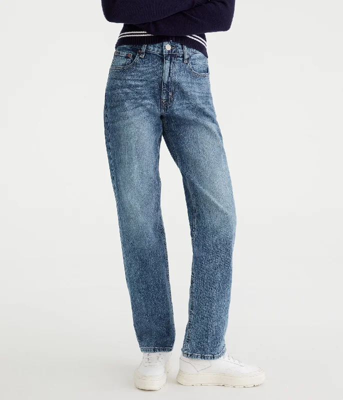 Women's elastic - waist lounge pants Acid - wash women jeans with a retro finish Aeropostale High-Rise Baggy Jean