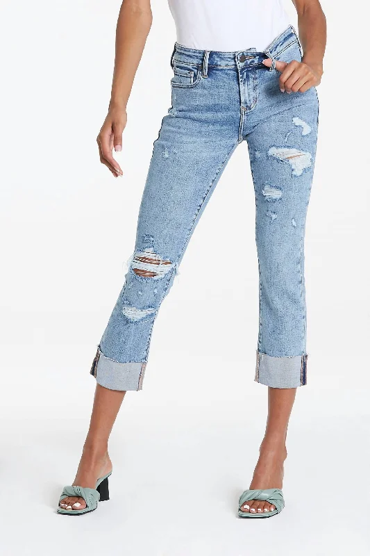 Women's sequined party pants Mom jeans for a nostalgic and casual look Blaire High Rise Cuffed Slim Straight Jean In Glass Beach Women's sequined party pants Mom jeans for a nostalgic and casual look Blaire High Rise Cuffed Slim Straight Jean In Glass Beach