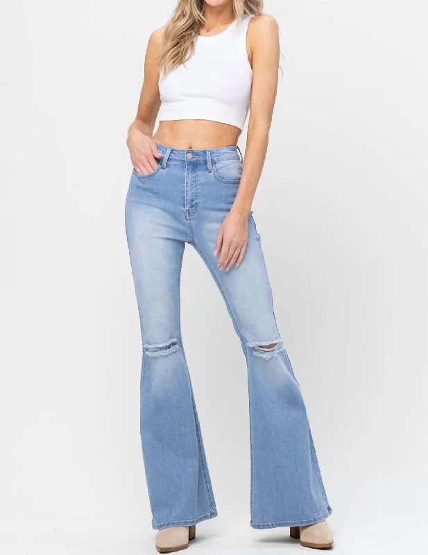 Women's sleeveless romper pants Colored women jeans in vibrant hues like red and yellow Country Chic High Rise Flare Jeans In Blue