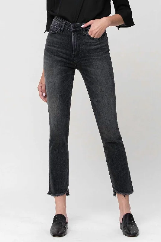 Women's embroidered ethnic pants Ripped women jeans for a rebellious and fashion - forward style Denim Crop Slim Straight Jeans In Black