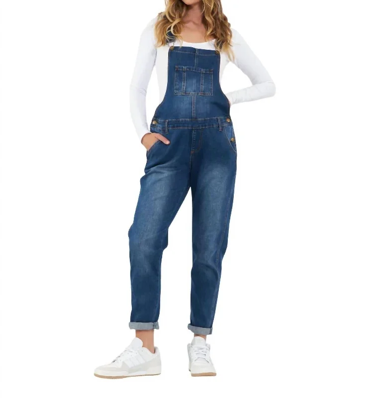 Women's pants for dancing Acid - wash women jeans with a retro finish Denim Overalls In Indigo Women's pants for dancing Acid - wash women jeans with a retro finish Denim Overalls In Indigo