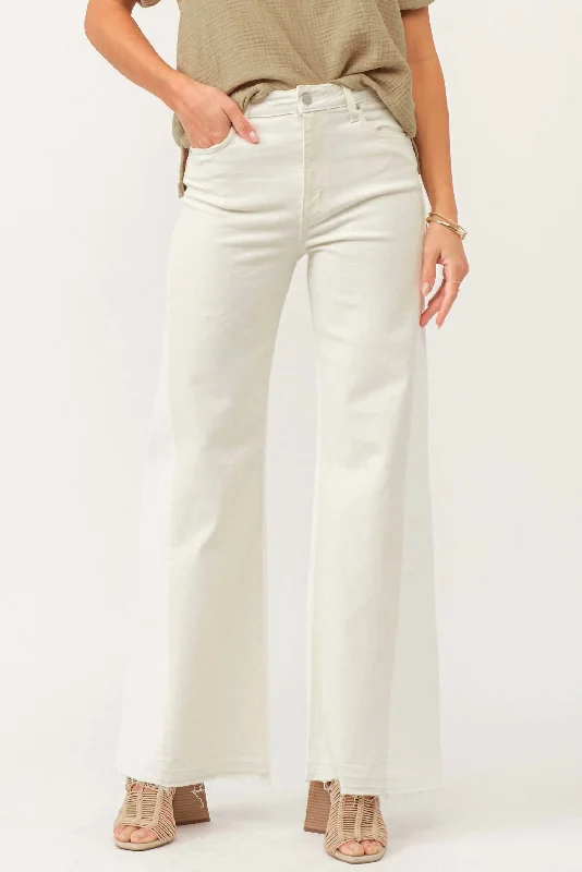 Women's pants for running Wide - leg women jeans for a modern and relaxed vibe Fiona High Rise Wide Leg Jean In Wheat/white