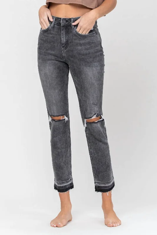 Women's pants for yoga studio Cargo women jeans with multiple pockets for added functionality Jeanne High Rise Raw Hem Slim Straight In Black