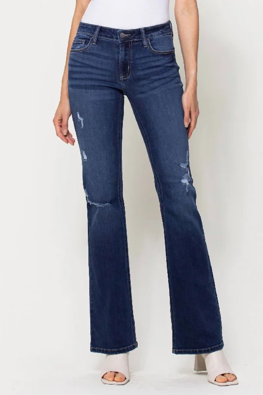 Women's paisley bohemian pants Embroidered women jeans with intricate patterns Mid Rise Distressed Flare Jeans In Medium Wash