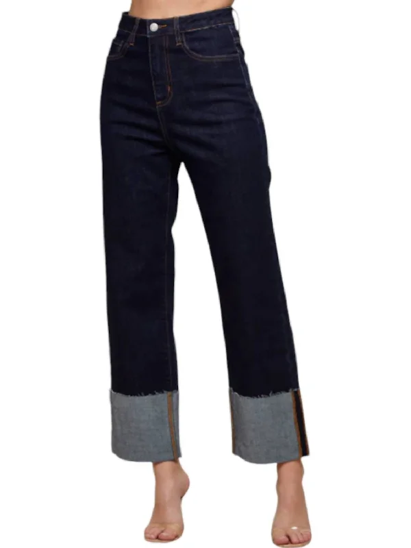 Women's two - piece pant set Ripped women jeans for a rebellious and fashion - forward style Sarah Straight Leg Cuffed Ankle Jeans In Dark Wash Women's two - piece pant set Ripped women jeans for a rebellious and fashion - forward style Sarah Straight Leg Cuffed Ankle Jeans In Dark Wash