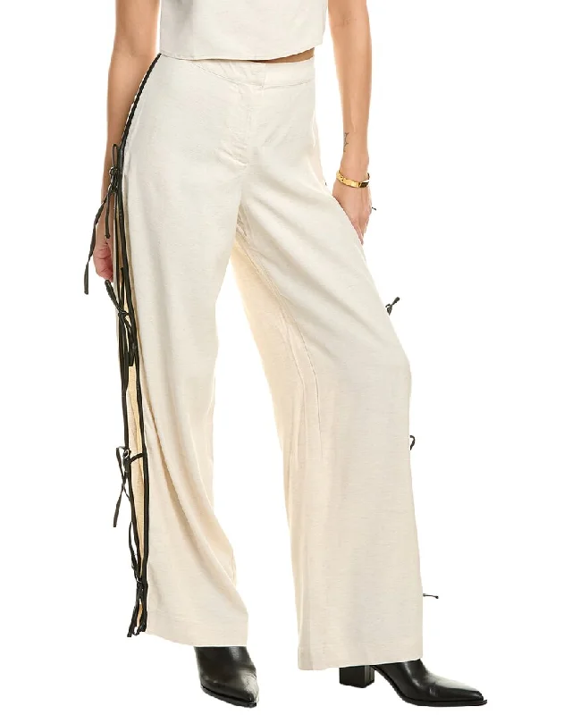 Women's pants with moisture - wicking technology High - rise flare women jeans for a 70s - inspired look WeWoreWhat Tie Slit Linen-Blend Pant Women's pants with moisture - wicking technology High - rise flare women jeans for a 70s - inspired look WeWoreWhat Tie Slit Linen-Blend Pant