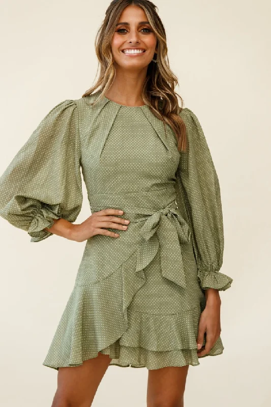 Mini dresses with high - low hems for a modern twistAgnes Long Sleeve Pleat Detail Dress Olive