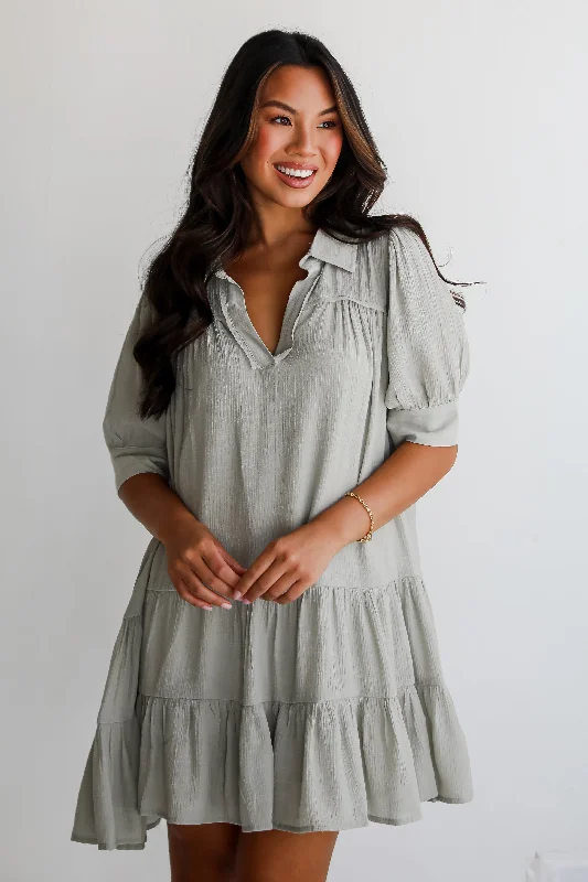 Mini dresses with geometric prints for a modern aestheticFINAL SALE - Enviable Sweetness Sage Mini Dress