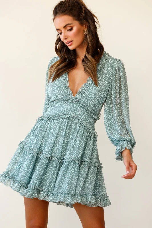 Mini dresses with spaghetti straps for a delicate lookLaney Cutout Back Balloon Sleeve Dress Speckle Print Olive