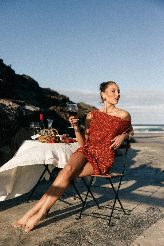 Mini dresses with polka dot patternsSantiago Off Shoulder Mini Dress - Bronze