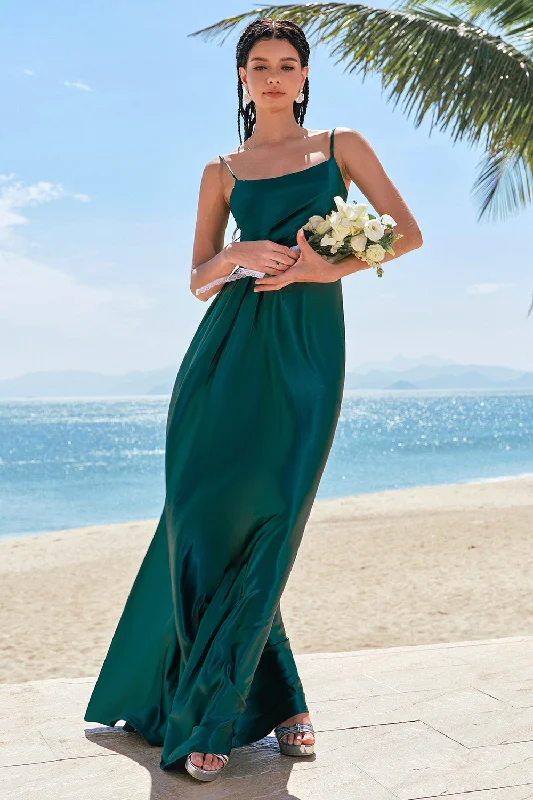 Wedding guest dresses with fringe accents for a bohemian - inspired weddingA-Line Dark Green Spaghetti Straps Satin Ruched Long Bridesmaid Dress Wedding guest dresses with fringe accents for a bohemian - inspired weddingA-Line Dark Green Spaghetti Straps Satin Ruched Long Bridesmaid Dress