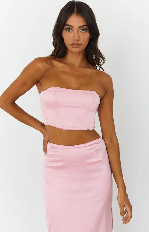 Animal - print wedding guest dresses in subtle colors for a bold statementAbbey Pink Satin Corset Top