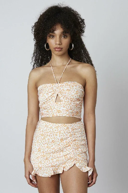 Off - the - shoulder wedding guest dresses in chiffonAbigail Orange Floral Two Piece Dress Set