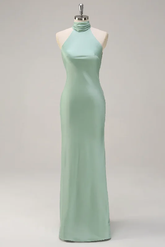 Sheath - style wedding guest dresses with lace overlaysAgave Mermaid Halter Open Back Long Bridesmaid Dress