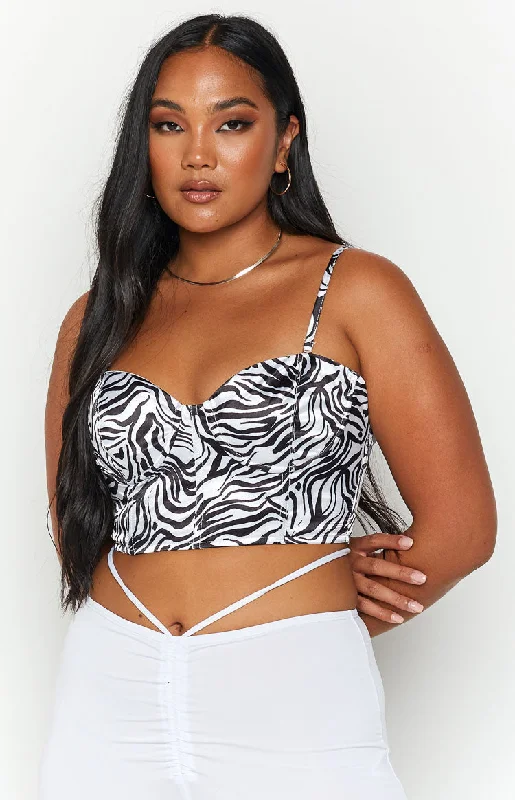 Wedding guest dresses with button - down fronts and A - line silhouettesAmalie Black Print Corset Top Wedding guest dresses with button - down fronts and A - line silhouettesAmalie Black Print Corset Top