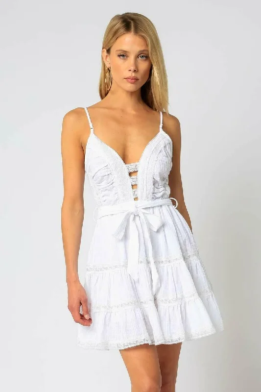 Bow - backed wedding guest dresses in silk for a luxurious feelAnnalise White Lace Trim Dress