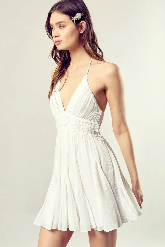 Wedding guest dresses with pom - pom trims for a playful lookArianna White Lace Halter Mini Dress Wedding guest dresses with pom - pom trims for a playful lookArianna White Lace Halter Mini Dress