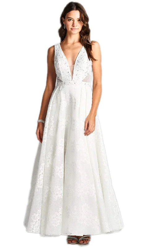 Sheer wedding guest dresses with lace inserts and long sleevesAspeed Design - Floral Lace Applique Wedding Dress