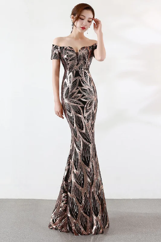 Cocktail dresses with a keyhole back and a midi - lengthBlack Off The Shoulder Mermaid Evening Dress