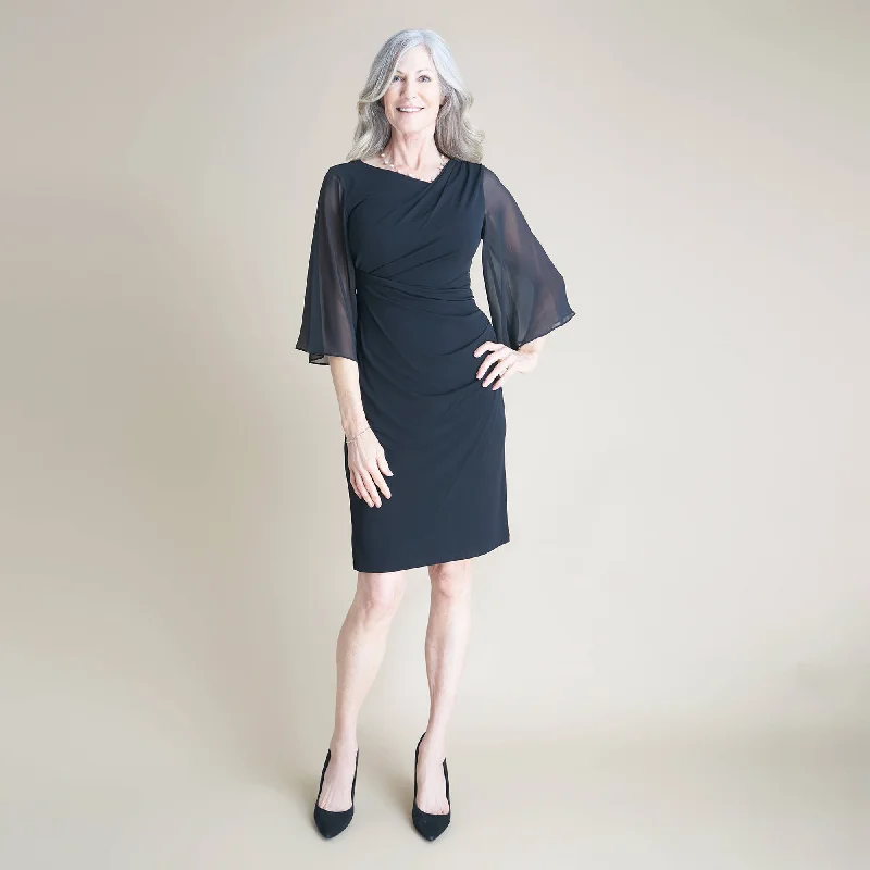 Velvet - trimmed wedding guest dresses in burgundy for a formal eventCarrie 2.0 Black Knee Length Dress