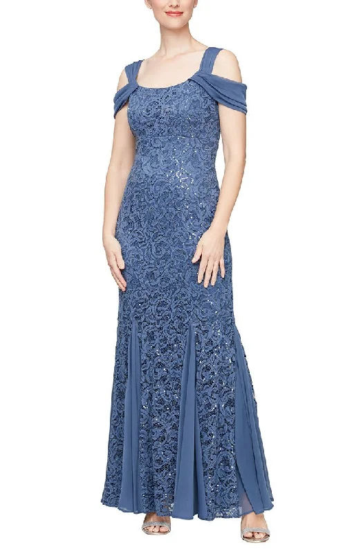Wedding guest dresses with keyhole backs and flowing fabricsCold Shoulder Sequin Lace Fit & Flare Dress with Godet Detail Skirt Wedding guest dresses with keyhole backs and flowing fabricsCold Shoulder Sequin Lace Fit & Flare Dress with Godet Detail Skirt