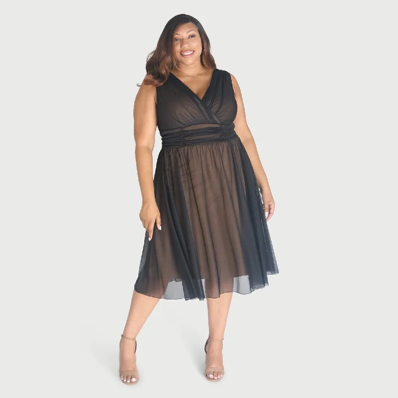 Lace - and - tulle wedding guest dresses with sweetheart necklinesCora Sleeveless A-Line Midi Dress Lace - and - tulle wedding guest dresses with sweetheart necklinesCora Sleeveless A-Line Midi Dress