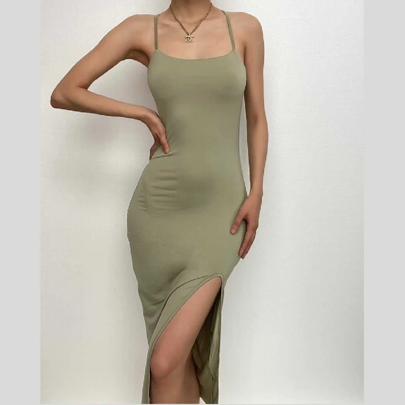 Cocktail dresses with off - the - shoulder designs and beaded accentsBerryBetty - Cross back solid slit backless sleeveless midi dress Cocktail dresses with off - the - shoulder designs and beaded accentsBerryBetty - Cross back solid slit backless sleeveless midi dress