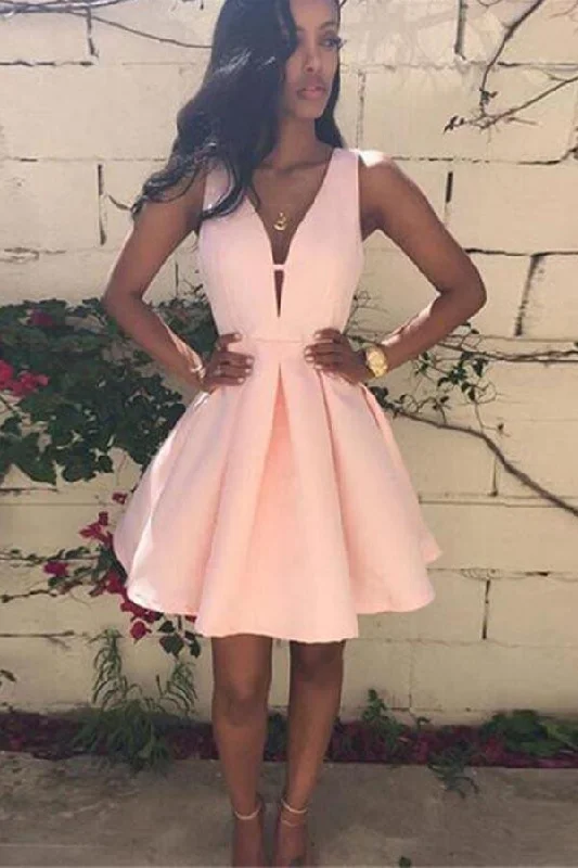 Party dresses with a fringed detail for a fun and dynamic style​Custom Made V Neck Pink Short Prom Dress Pink V Neck Homecoming Dress  PD158