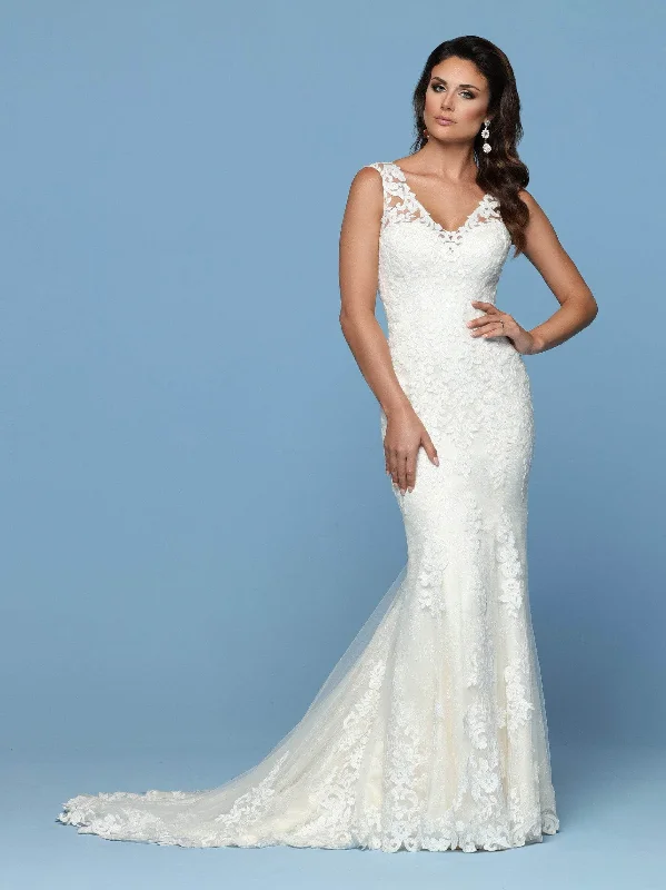 Wedding guest dresses with abstract prints and long trainsDa Vinci 50549 - Lace Appliqued Sheer Straps Bridal Gown