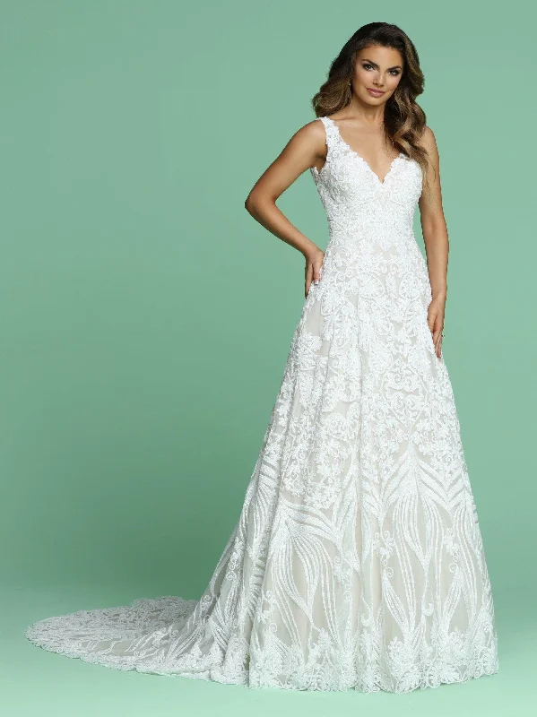 Wedding guest dresses with gathered skirts and V - necklinesDa Vinci 50613 - Sleeveless Patterned Sequin Bridal Gown