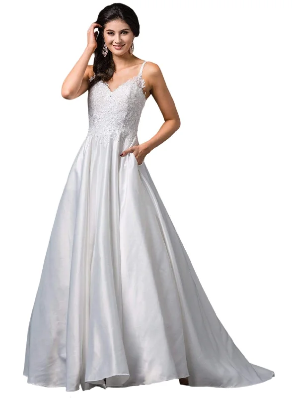 Wedding guest dresses with fringe accents for a bohemian - inspired weddingDancing Queen Bridal - 81 Sleeveless Embellished V-neck A-line Gown