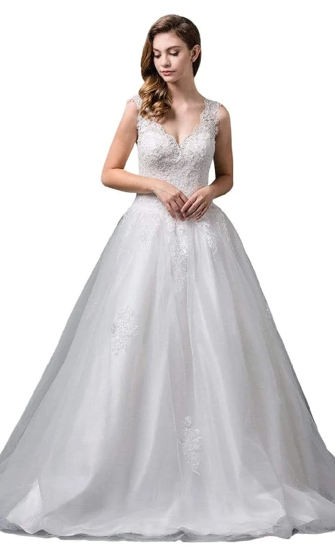Wedding guest dresses with button - down fronts and A - line silhouettesDancing Queen Bridal - Sleeveless Embroidered Bodice Long Ballgown 71