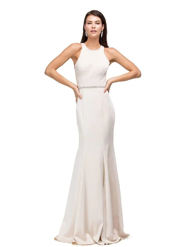 Wedding guest dresses with puff sleeves and knee - length hemsDancing Queen Bridal - 9757 Sparking Jewel-accented High Scoop Jersey Mermaid Dress