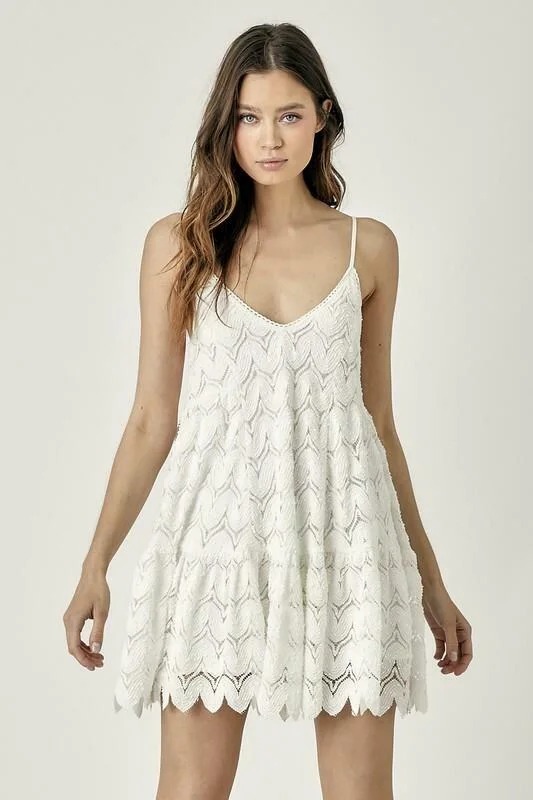 One - shoulder wedding guest dresses with beaded detailsDavina White Crochet Mini Dress