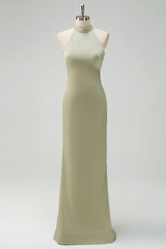 Lace - and - tulle wedding guest dresses with sweetheart necklinesElegant Sage Halter Mermaid Satin Floor Length Bridesmaid Dress Lace - and - tulle wedding guest dresses with sweetheart necklinesElegant Sage Halter Mermaid Satin Floor Length Bridesmaid Dress