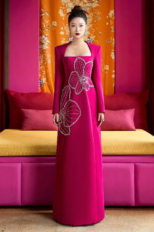 Sparkly sequined party dresses for a glamorous look​Elegyn A-line Queen Anne Neck Velvet Satin Maxi Dress