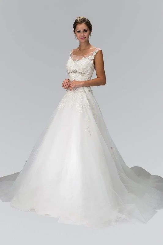 Metallic wedding guest dresses for a glamorous weddingElizabeth K Bridal - GL1355 Cap Sleeve Floral Appliqued Tulle Wedding Dress