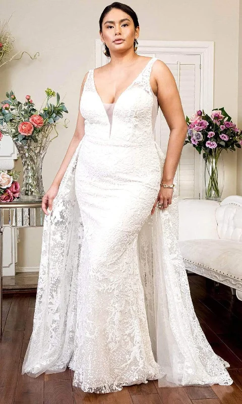 One - shoulder wedding guest dresses with beaded detailsElizabeth K - GL1903 Embroidered Deep V Neck Trumpet Gown