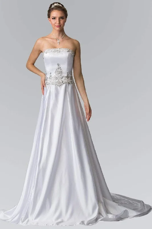Maxi wedding guest dresses with floral prints for summer weddingsElizabeth K Bridal - GL2201 Strapless Jewel Embellished Bridal Dress