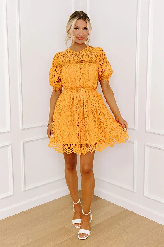 Wedding guest dresses with high - low hems and floral appliquesForever Chic Crochet Mini Dress