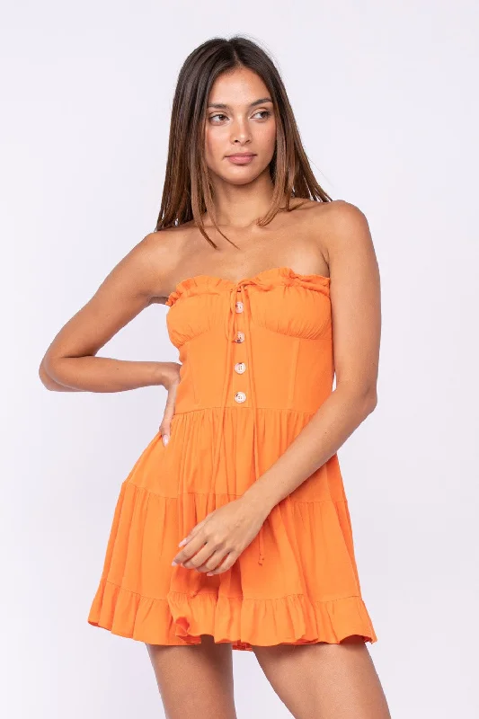 Ribbed - texture wedding guest dresses in neutral colorsGarden Charm Orange Strapless Dress Ribbed - texture wedding guest dresses in neutral colorsGarden Charm Orange Strapless Dress