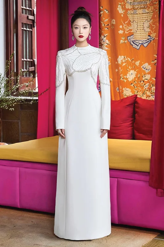 Velvet party dresses in rich jewel tones for a sophisticated appearance​Glamor A-line High Neck Velvet Satin Maxi Dress